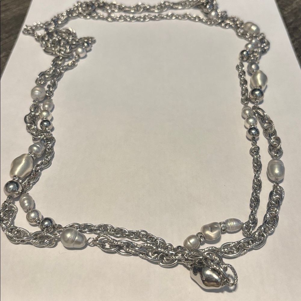 White House Black Market Silver and Pearl Necklace